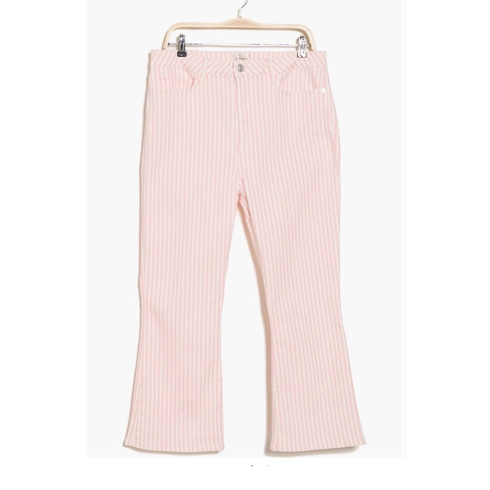 FRAME Dusty Pink Cabana Striped Le‎ Crop High-Rise Mini Bootcut Jeans 25 Stretch